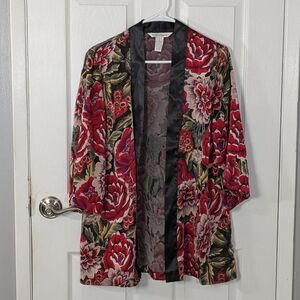Vintage Draper's &‎ Damon's Black and Red Floral Burnout Robe Size Small